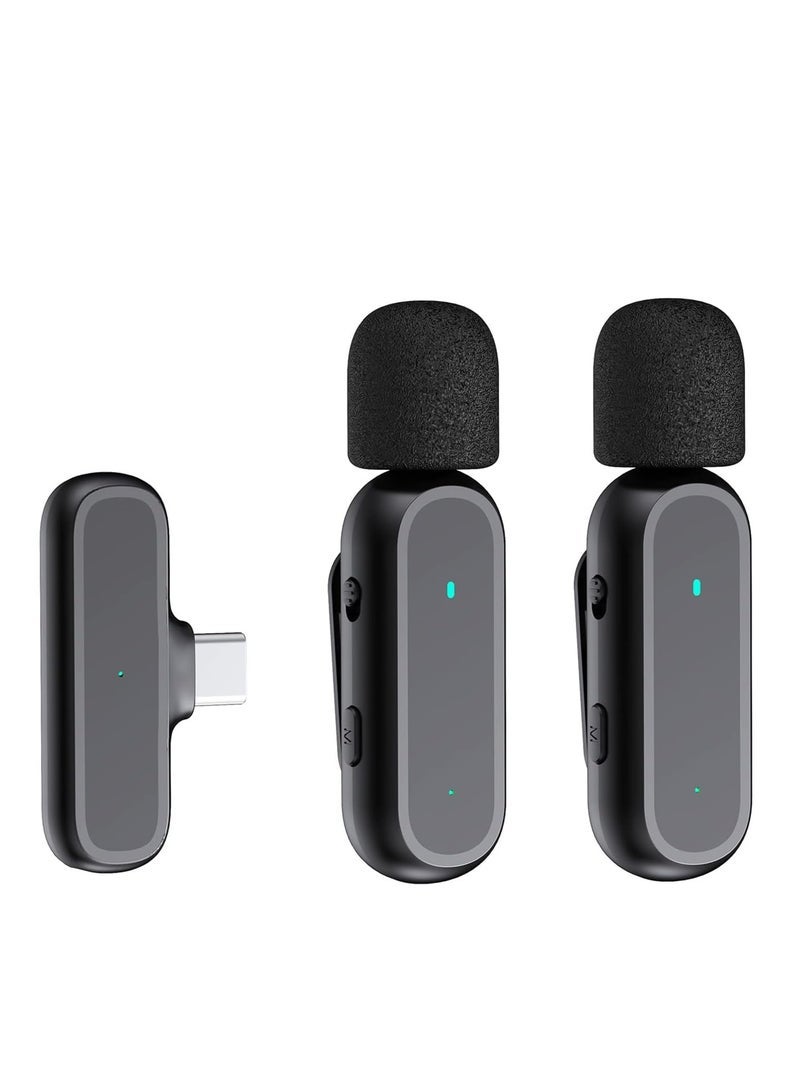 Wireless Microphone for ，Portable One-trigger-Two Wireless Clip-on Microphone System for Type-C Android Phones Video Recording Mic 20M Transmission Range Built-in Battery with Charging Case for Vlog L - Image 1