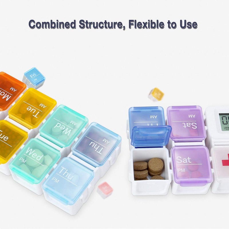 CozyCabin 7-Day Pill Organizer with Medicine Reminder Alarm, Cozycabin Weekly Large Vitamin Box Organizer - AM PM Daily Travel Medication Box(Rainbow) - Image 3