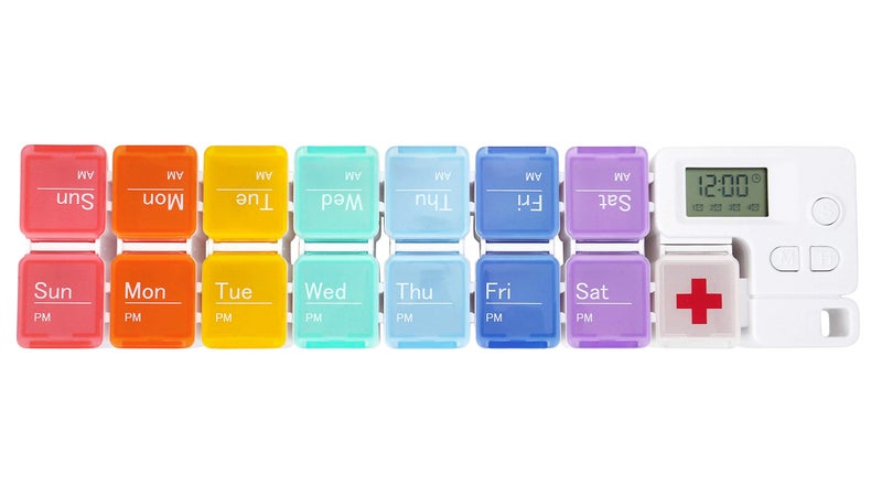 CozyCabin 7-Day Pill Organizer with Medicine Reminder Alarm, Cozycabin Weekly Large Vitamin Box Organizer - AM PM Daily Travel Medication Box(Rainbow) - Image 1