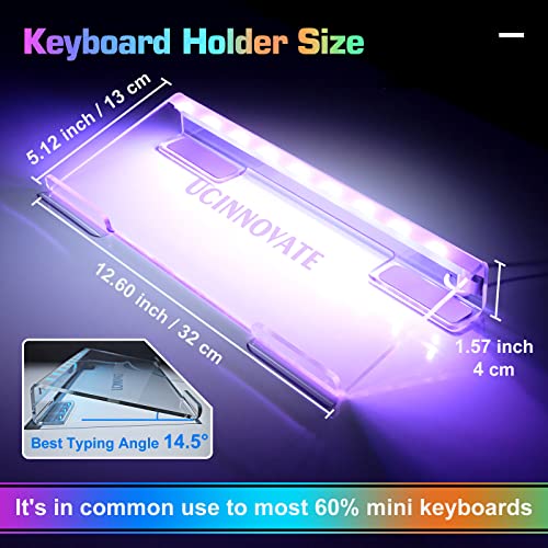 UCINNOVATE RGB Acrylic Computer Keyboard Stand, Mini LED Backlit Tray, 60% Gaming USB Interface Tilted for Easy Ergonomic Typing and Working, Office Desk, Home - Image 4
