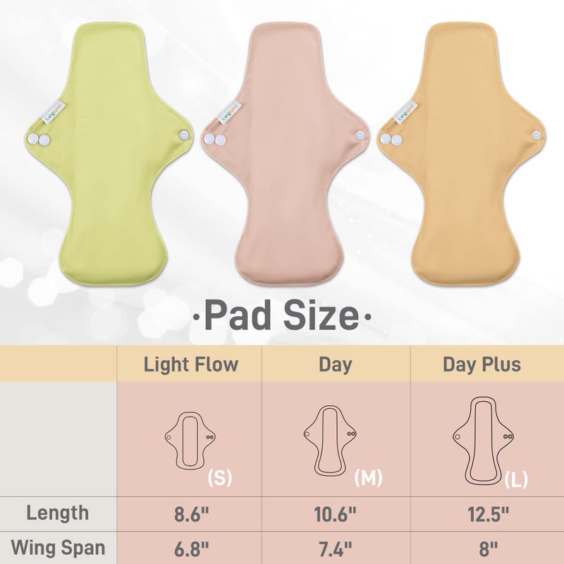 Langsprit Cotton Reusable Period Pads for Women, Washable Pads Menstrual, Regular Absorbency Cotton Cloth Menstrual Pads 3pcs Set with Mini Wet Bag, Suitable for Menstrual Period - Image 2