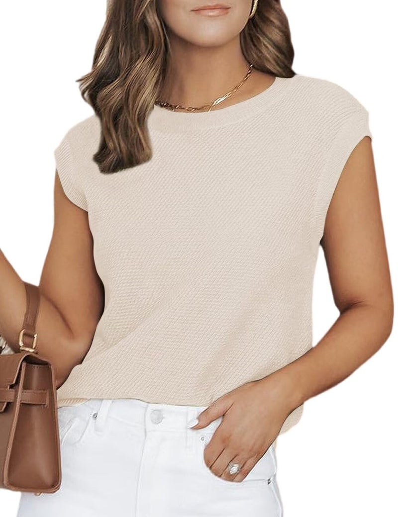 CiCiBird Women Summer Cap Sleeve Sweaters Knit Sleeveless Pullover Tank Tops 2024 Casual Trendy Clothes Apricot L - Image 1