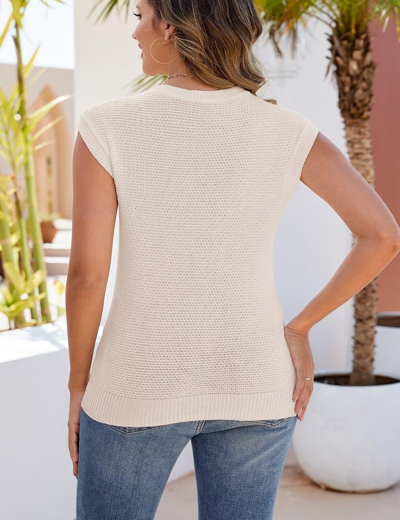 CiCiBird Women Summer Cap Sleeve Sweaters Knit Sleeveless Pullover Tank Tops 2024 Casual Trendy Clothes Apricot L - Image 2