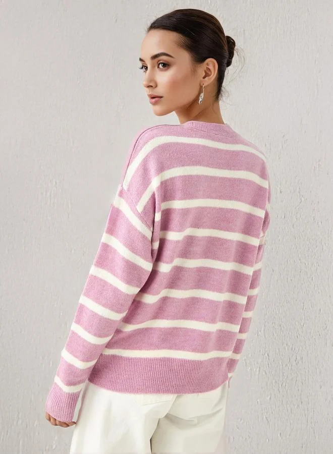 Splash FAV  Striped Crew Neck Sweater for Women | Best Price UAE