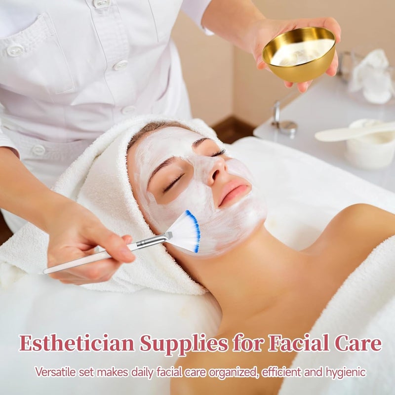 Skincare Set: Golden Bowls, Spoons, Brushes, Headbands, And Bag (Ten Pieces) - Image 2