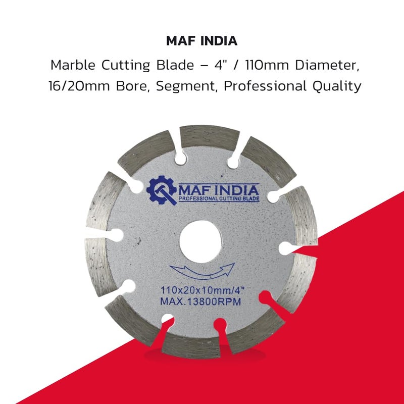 MAF PRO Marble Cutting Blade – 4" / 110mm Diameter, 16/20mm Bore, Segment, Professional Quality (Pack of 1) - Image 5