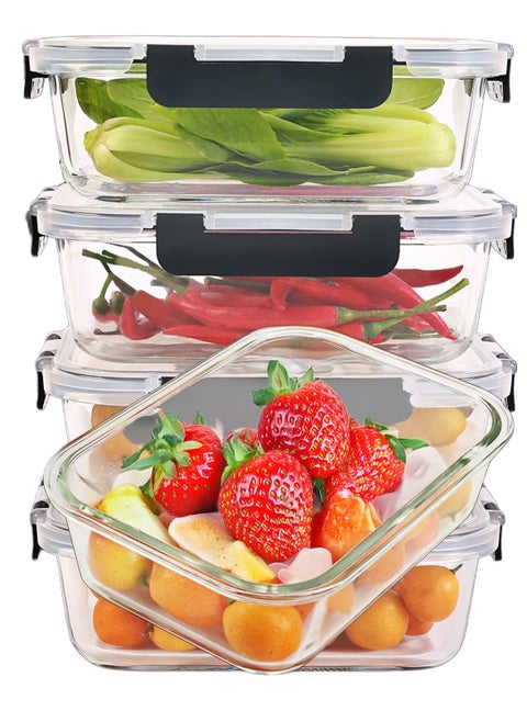 5 Pack 36oz Meal Prep Containers with Lids Glass Food Prep Storage Containers   Airtight Lunch Bento Box Lunchbox for Microwave Ovens Dishwasher Freezer (5-Pack)