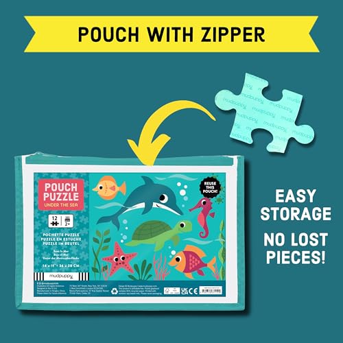 Mudpuppy Under the Sea – 12 Piece Puzzle with Reusable Zipper Pouch Featuring Colorful and Fun Illustrations of Ocean Creatures Perfect for Easy Storage and Travel - Image 4