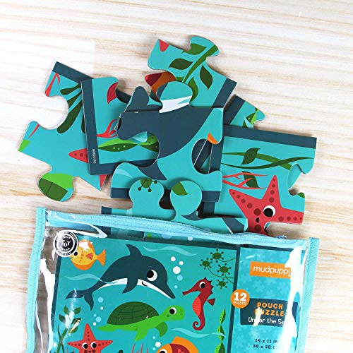 Mudpuppy Under the Sea – 12 Piece Puzzle with Reusable Zipper Pouch Featuring Colorful and Fun Illustrations of Ocean Creatures Perfect for Easy Storage and Travel - Image 2