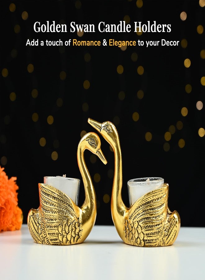 ZAICUS Diwali Decoration Golden Swan Tealight Candle Holder Set | Aluminium Couple Swan Decor Showpiece for Living Room, Bedroom | Candle Stand for Home Decor & Diwali Gifting - Image 2