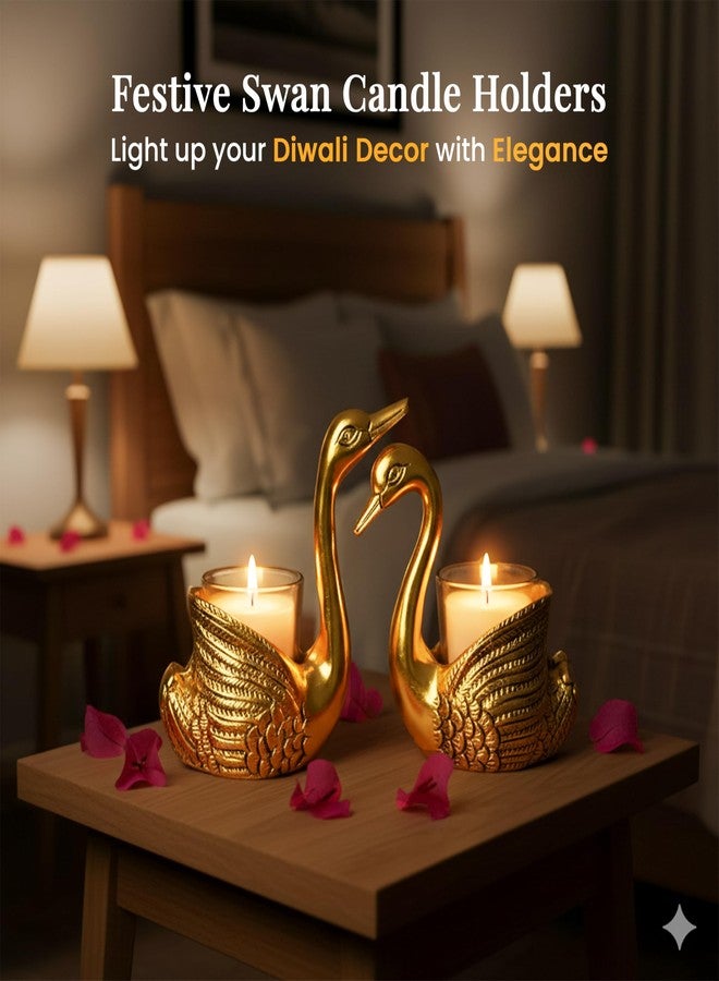 ZAICUS Diwali Decoration Golden Swan Tealight Candle Holder Set | Aluminium Couple Swan Decor Showpiece for Living Room, Bedroom | Candle Stand for Home Decor & Diwali Gifting - Image 3