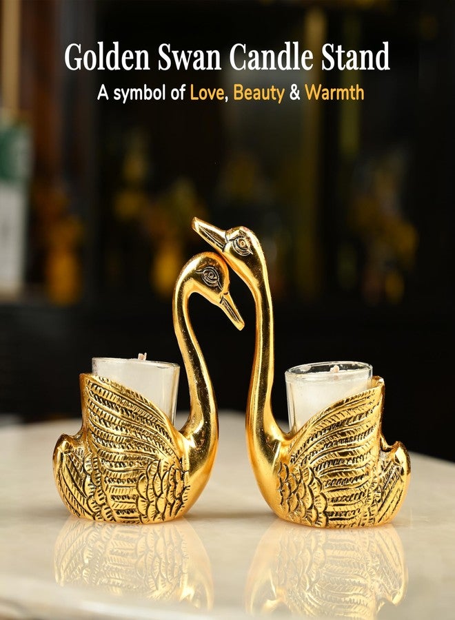 ZAICUS Diwali Decoration Golden Swan Tealight Candle Holder Set | Aluminium Couple Swan Decor Showpiece for Living Room, Bedroom | Candle Stand for Home Decor & Diwali Gifting - Image 5