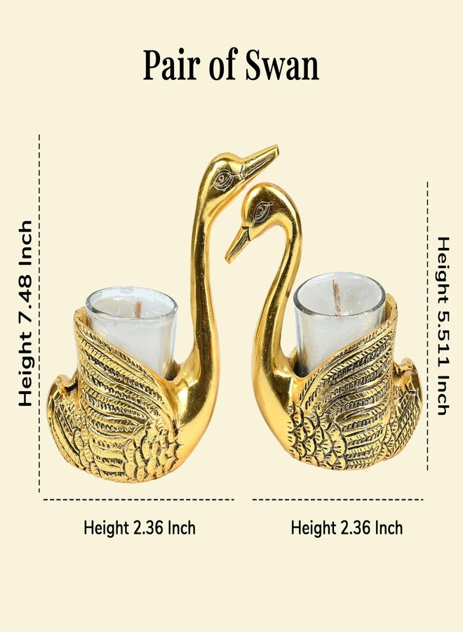ZAICUS Diwali Decoration Golden Swan Tealight Candle Holder Set | Aluminium Couple Swan Decor Showpiece for Living Room, Bedroom | Candle Stand for Home Decor & Diwali Gifting - Image 4