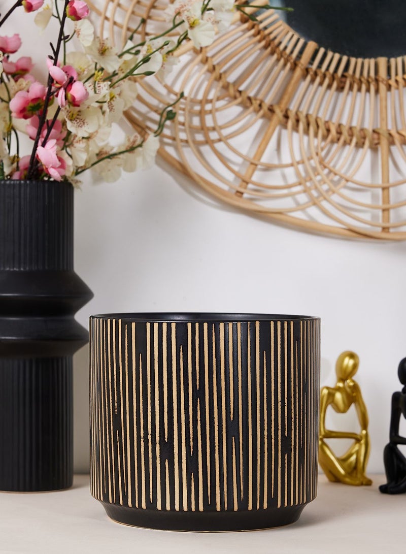 Premier Kiso Small Black And Cream Finish Planter - Image 1
