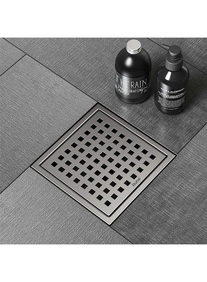 Ruhe® Naptune Flat Cut Square Floor Drain 6 Inch | Jali for Bathroom and Kitchen Floors, Waste Water Drain Jali | Premium Stainless Steel Floor Drain 6 x 6 inches