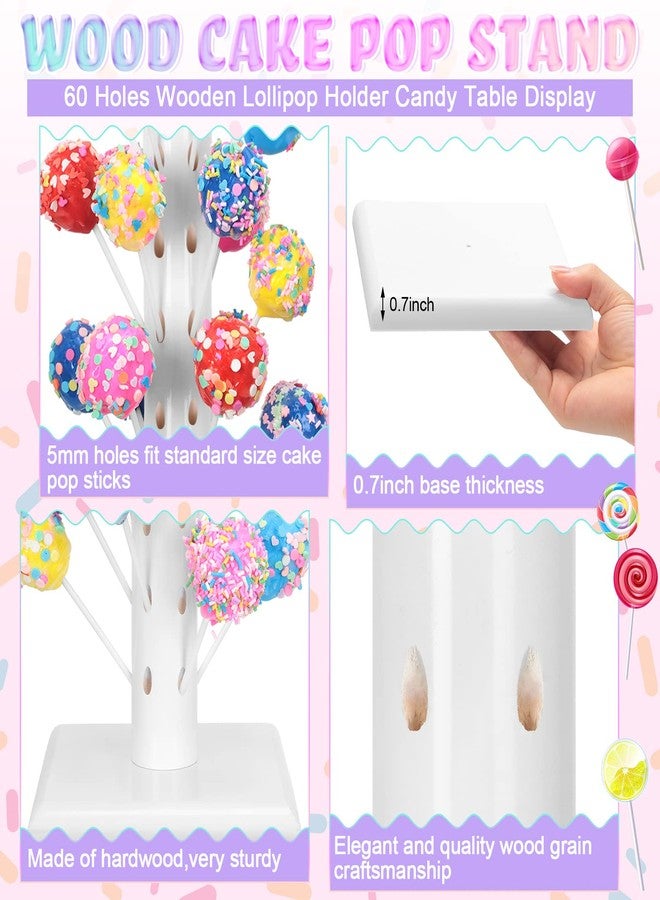 Treela 2 Pack Cake Pop Stand Lollipop Tree Holder Stand 60 Hole Wood Cake Candy Decorative Dessert Table Display for Party Wedding Baby Showers Birthday Anniversaries Holiday Party Favors(White) - Image 3