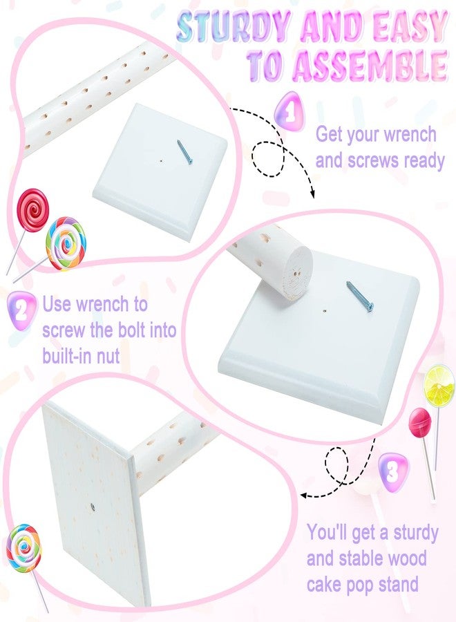 Treela 2 Pack Cake Pop Stand Lollipop Tree Holder Stand 60 Hole Wood Cake Candy Decorative Dessert Table Display for Party Wedding Baby Showers Birthday Anniversaries Holiday Party Favors(White) - Image 4