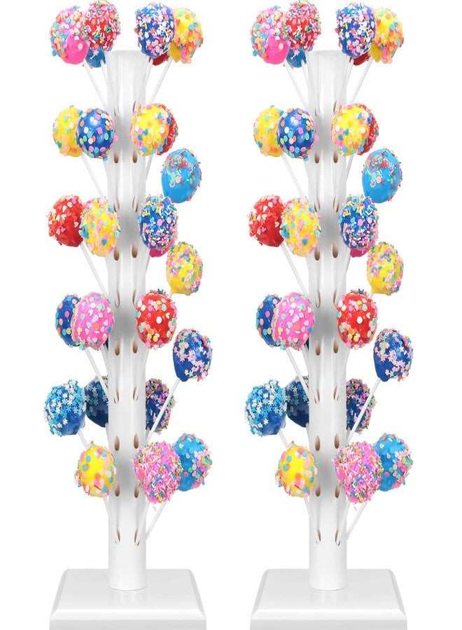 Treela 2 Pack Cake Pop Stand Lollipop Tree Holder Stand 60 Hole Wood Cake Candy Decorative Dessert Table Display for Party Wedding Baby Showers Birthday Anniversaries Holiday Party Favors(White) - Image 1