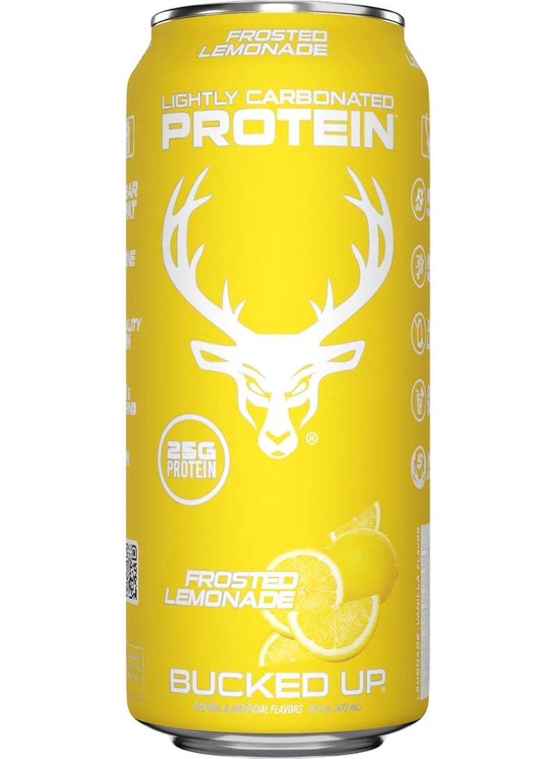 Bucked Up Lightly Carbonated Protein Soda | 25g Whey Isolate - Zero Sugar, Low Calorie, Caffeine Free, Clean Drink | Sparkling Protein Soda - 12 Pack, 16 oz Cans (Frosted Lemonade) - Image 4