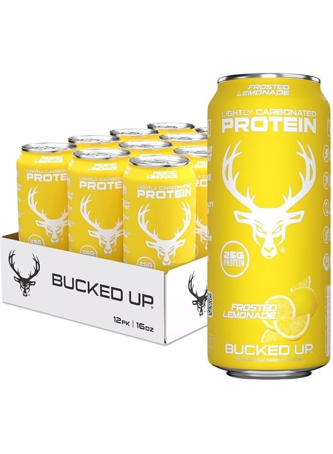 Bucked Up Lightly Carbonated Protein Soda | 25g Whey Isolate - Zero Sugar, Low Calorie, Caffeine Free, Clean Drink | Sparkling Protein Soda - 12 Pack, 16 oz Cans (Frosted Lemonade) - Image 1