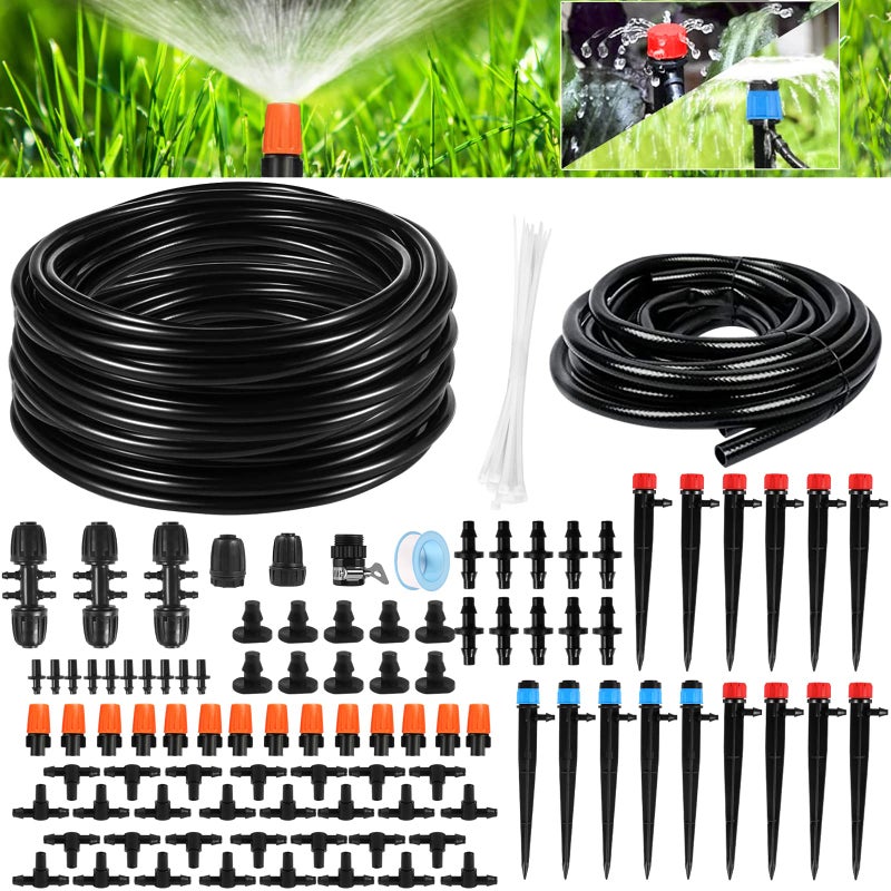 Drip Irrigation Kit 43m141ft Garden System with 14 Blank Distribution Pipe Watering KitDIY Water Saving Automatic Equipment Kit for Garden Indoor Plants Outdoor Indoor No Leak Black