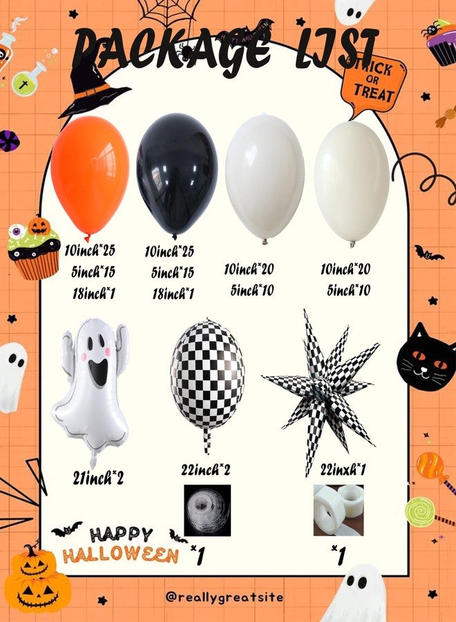 بالونار مجموعة قوس بالونات الهالوين المخيفة مع بالونات لاتكس بألوان الباستيل والرمل والبرتقالي والأسود، ومجموعة بالونات فويل مربعة الشكل على شكل شبح رباعي الأبعاد لتزيين حفلات أعياد الميلاد (أسود). - Image 2