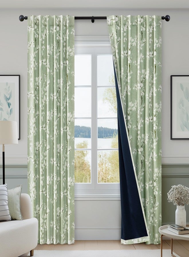 FMFUNCTEX 100% Blackout Floral Curtains for Bedroom, Sage Green Curtains 84 inch Length Blossom Patterned for Living Room, Thermal Insulated Farmhouse Drapes, Rod Pocket 2 Panels (White on Green) - Image 2