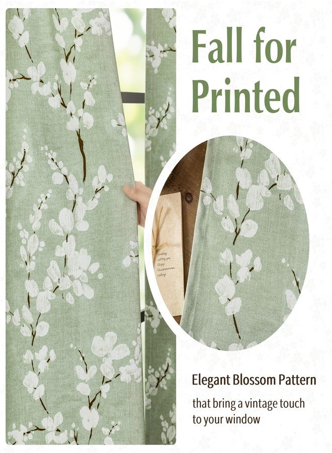 FMFUNCTEX 100% Blackout Floral Curtains for Bedroom, Sage Green Curtains 84 inch Length Blossom Patterned for Living Room, Thermal Insulated Farmhouse Drapes, Rod Pocket 2 Panels (White on Green) - Image 5