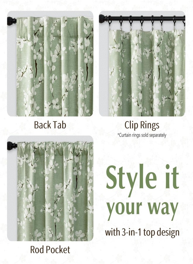 FMFUNCTEX 100% Blackout Floral Curtains for Bedroom, Sage Green Curtains 84 inch Length Blossom Patterned for Living Room, Thermal Insulated Farmhouse Drapes, Rod Pocket 2 Panels (White on Green) - Image 4