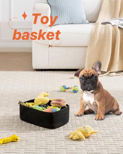 KALLAX Small Woven Basket, 12 x 8 x 4.5 Inches, Storage Basket for Organizing, Cute Small Rope Shelf Closet Cube Storage Bins Baskets for Shelves, Dog Toy Gift Baskets Empty, 3 Packs, Black - Image 5