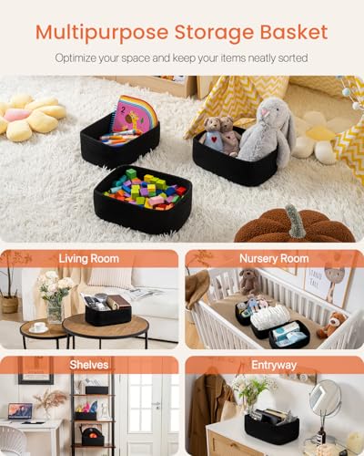 KALLAX Small Woven Basket, 12 x 8 x 4.5 Inches, Storage Basket for Organizing, Cute Small Rope Shelf Closet Cube Storage Bins Baskets for Shelves, Dog Toy Gift Baskets Empty, 3 Packs, Black - Image 3