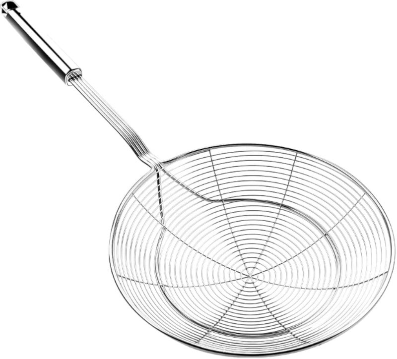 Steel Spider Strainer Skimmer Ladle, 7.8 inch Extra Large Strainer Spider Skimmers for Kitchen Utensils Cooking and Frying, Premium Slotted Spoon Total Length: 17.8 inch