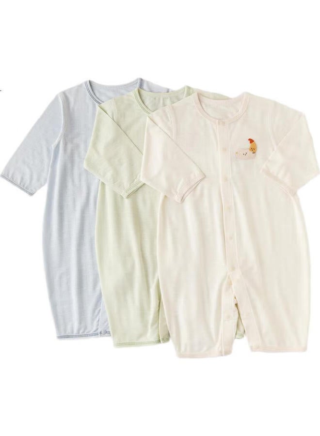 Good bear Cute Bear baby Summer Romper Thin Long Sleeve Air-conditioning Clothes Infant Elastic Jumpsuit Cool - Image 2