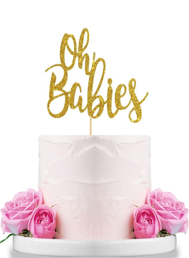 وي بينيسون غطاء كعكة ذهبي لامع من Oh Babies لحفل استقبال مولود توأم، والكشف عن جنس المولود، وعمر الطفل 6 أشهر، ومستلزمات تزيين حفلات عيد الميلاد الأول، غطاء كعكة توأم - Image 1