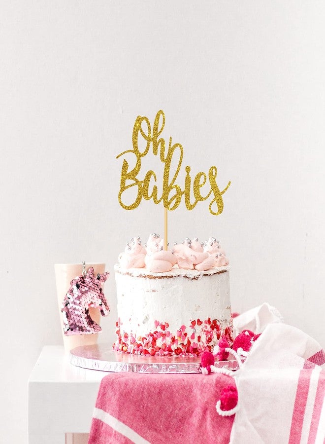 وي بينيسون غطاء كعكة ذهبي لامع من Oh Babies لحفل استقبال مولود توأم، والكشف عن جنس المولود، وعمر الطفل 6 أشهر، ومستلزمات تزيين حفلات عيد الميلاد الأول، غطاء كعكة توأم - Image 4