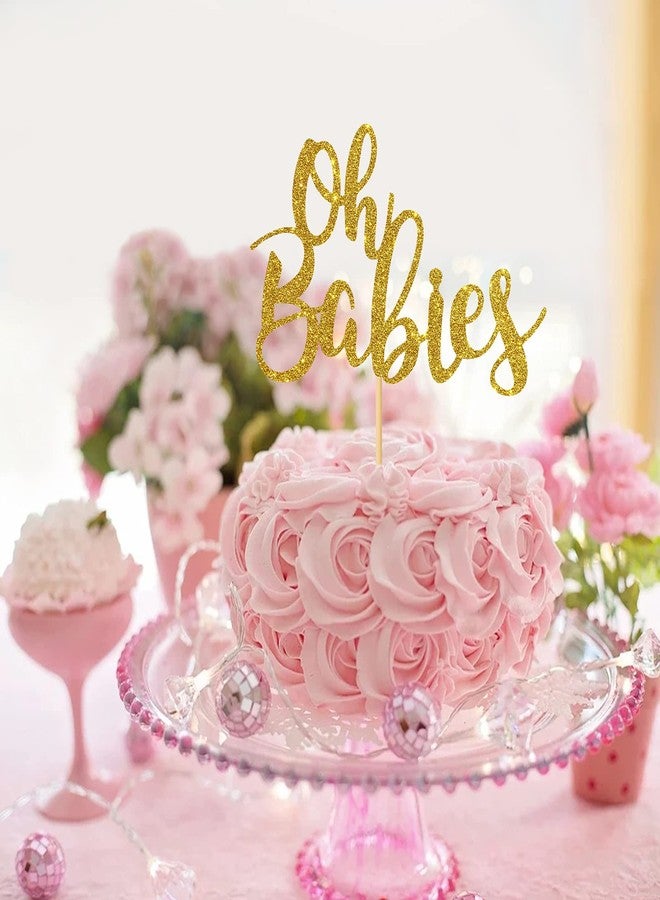 وي بينيسون غطاء كعكة ذهبي لامع من Oh Babies لحفل استقبال مولود توأم، والكشف عن جنس المولود، وعمر الطفل 6 أشهر، ومستلزمات تزيين حفلات عيد الميلاد الأول، غطاء كعكة توأم - Image 3