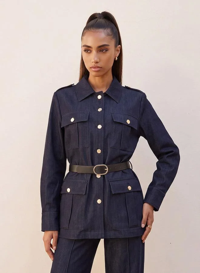 Splash FAV Denim Longline Jacket with Belt