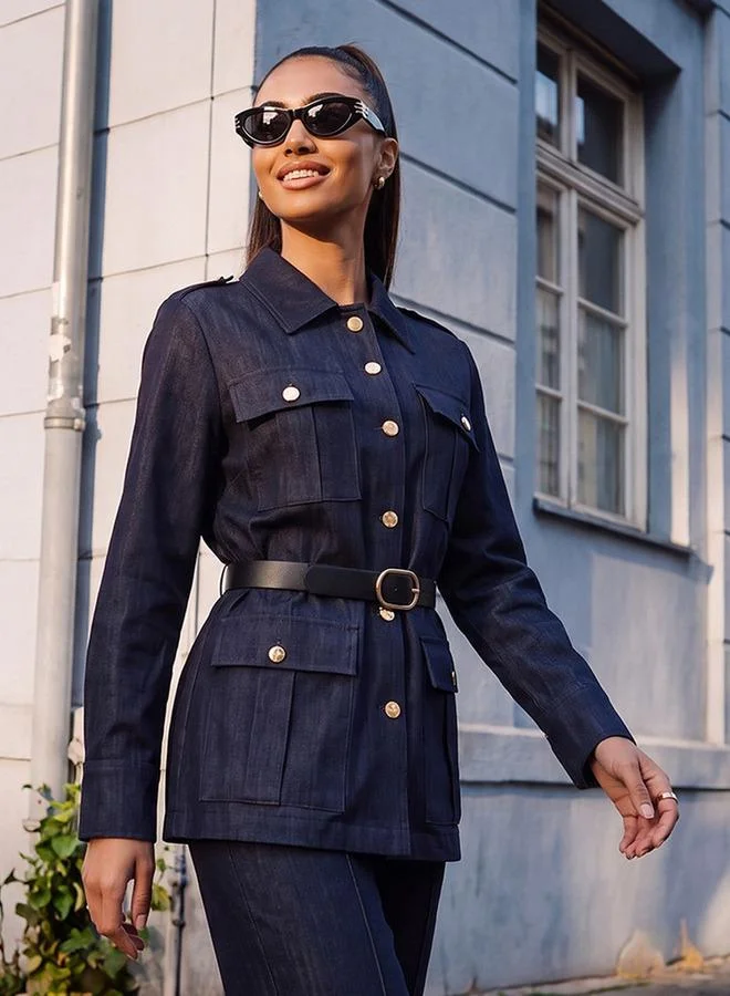 Splash FAV Denim Longline Jacket with Belt