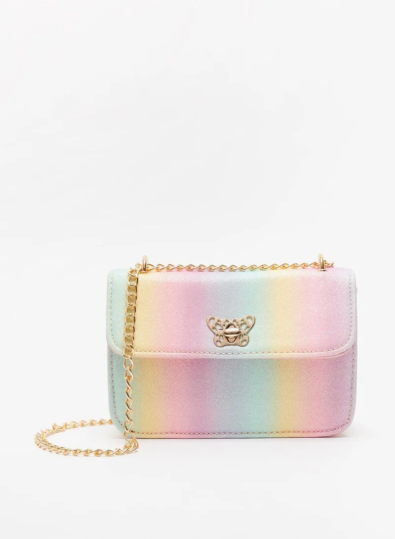 shoexpress Shoexpress Butterfly Applique Shimmery Sling Bag with Twist Lock Closure Multicolour