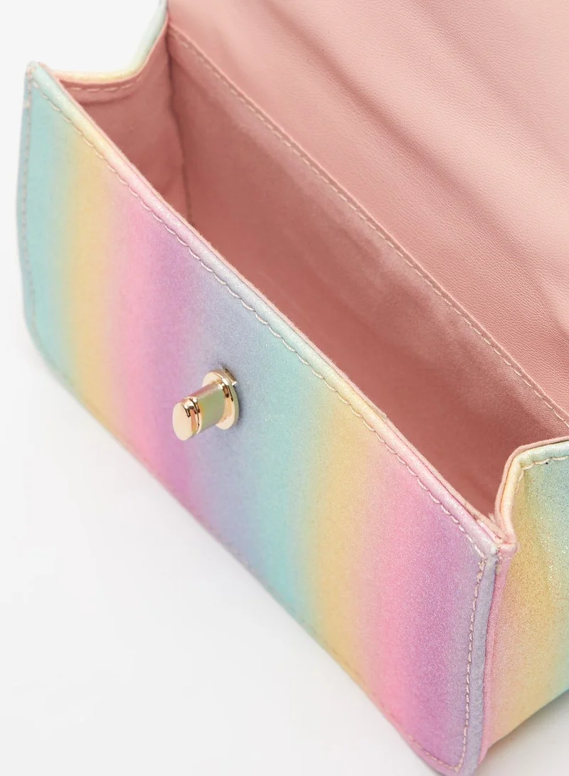 shoexpress Shoexpress Butterfly Applique Shimmery Sling Bag with Twist Lock Closure Multicolour
