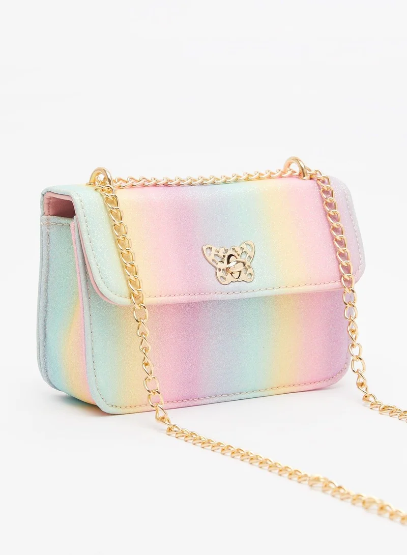 shoexpress Shoexpress Butterfly Applique Shimmery Sling Bag with Twist Lock Closure Multicolour