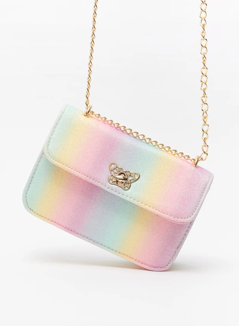 shoexpress Shoexpress Butterfly Applique Shimmery Sling Bag with Twist Lock Closure Multicolour