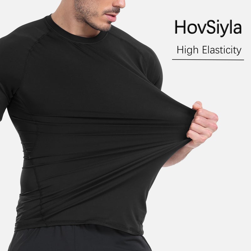 HovSiyla 5 Pack Men's Compression Shirts Cool Dry Short Sleeve Baselayer Athletic Workout T Shirts Black-M - Image 4