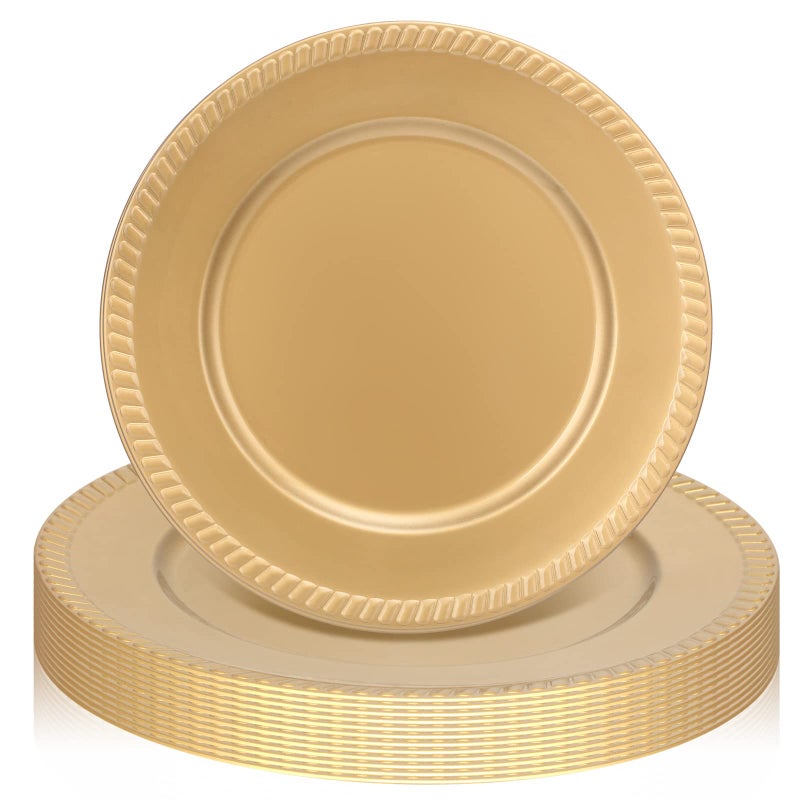 Zopeal 18 Pieces Gold Charger Plates Bulk 13 Inch Round for Dinner Plates with Beaded Rim Plastic Chargers Service Decorative Table Setting for Wedding Dinner Event Party Decoration