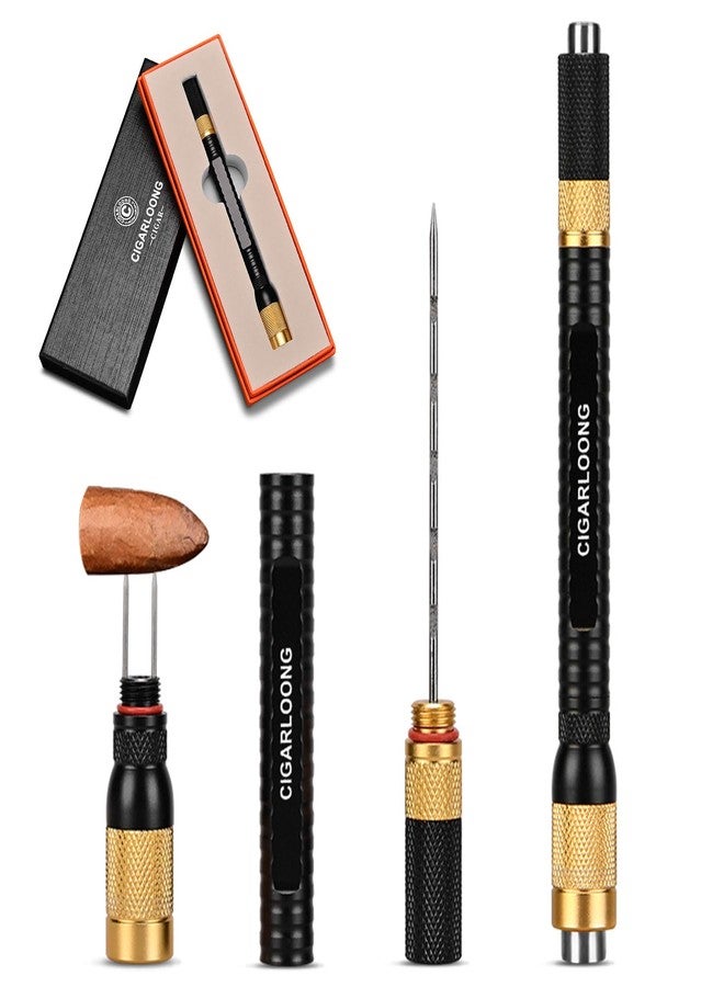 HANCIGAR Cigar Punch 4 in 1 Cigar Needle Portable Cigar Drill Gift Box Packaging (Gold + Black) - Image 1