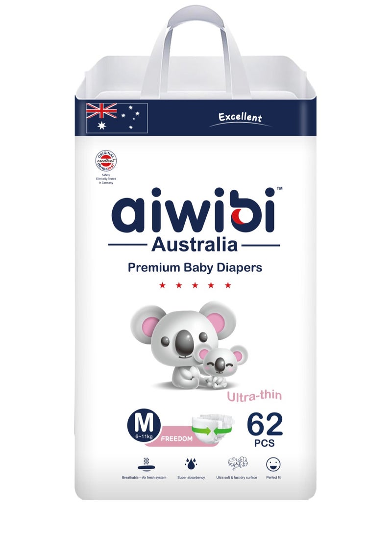 aiwibi baby diapers premium ultra thin size 3-62pcs (6-11kg) - Image 1