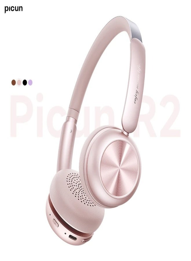 Picun R2 Wireless Headphones with Mic – Bluetooth 5.4, Spatial Audio, 100H Battery, Low Latency, ENC HD Mic, Foldable Design, Dual-Device Connection, APP & EQ Control, Hi-Fi Stereo Sound - Pink - Image 1