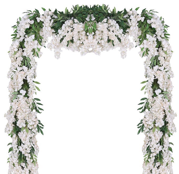 4PCS 66FTPIECE IMITATION SILK WISTERIA GARLAND HANGING FLOWER VINE FOR HOME OUTDOOR GARDEN CEREMONY WEDDING ARCH FLORAL DECOR MILK WHITE