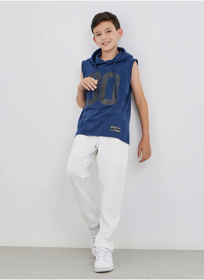 Styli Styli Slogan Print Sleeveless Hooded T-Shirt