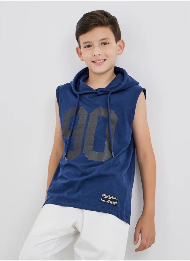 Styli Styli Slogan Print Sleeveless Hooded T-Shirt